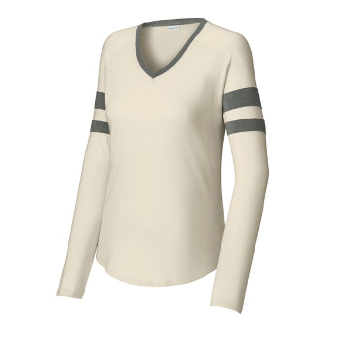 Ladies Halftime Stripe Long Sleeve V Neck Tee Thumbnail