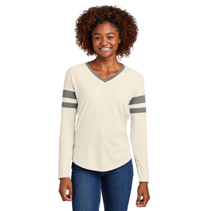 Ladies Halftime Stripe Long Sleeve V Neck Tee Thumbnail